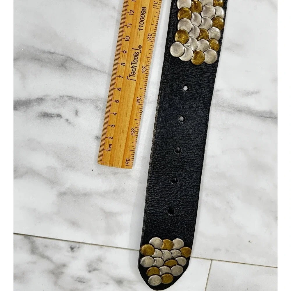Men's Leather Island Sak's Fifth Ave Leather Studded Black Belt Size 34 Rare